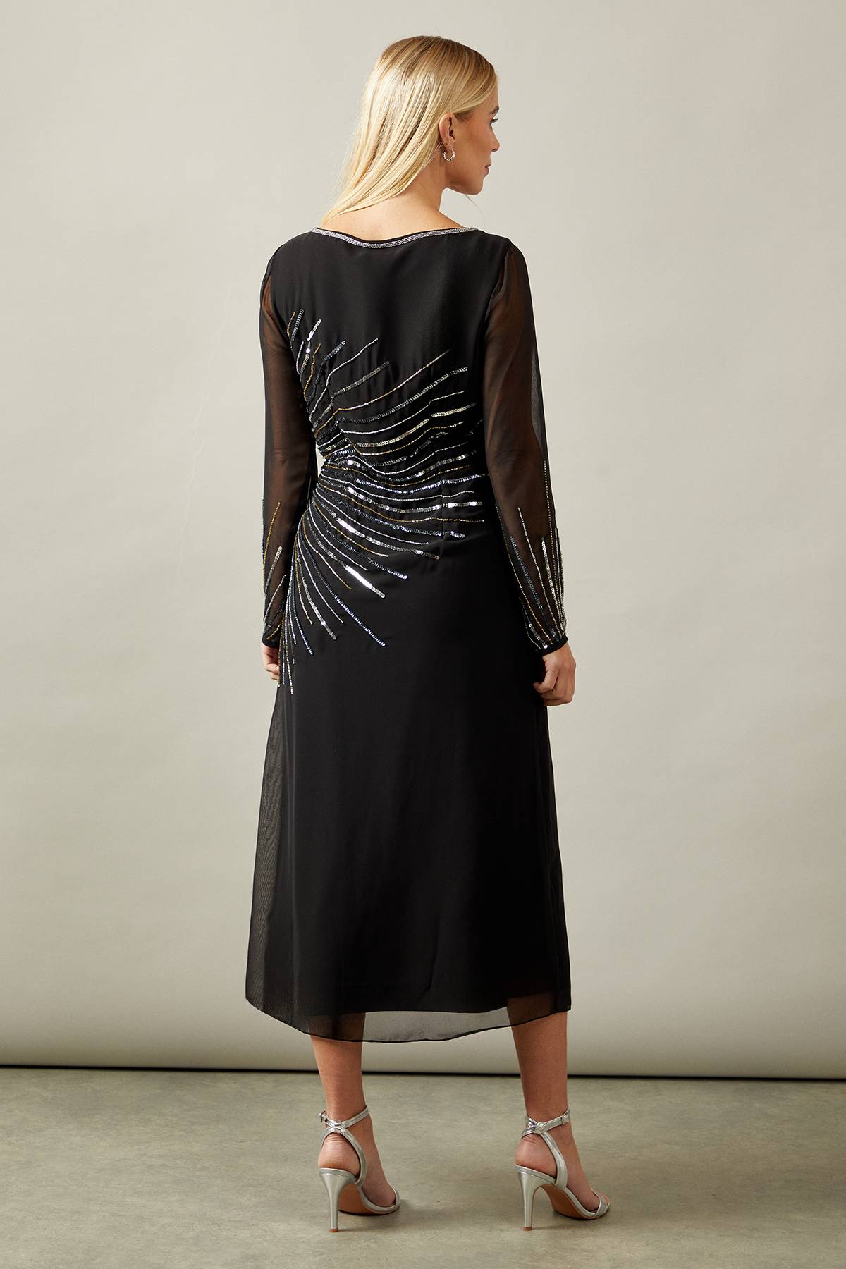 Wallis Robe Midi à Manches Longues Ornée de Paillettes Petite Occasion