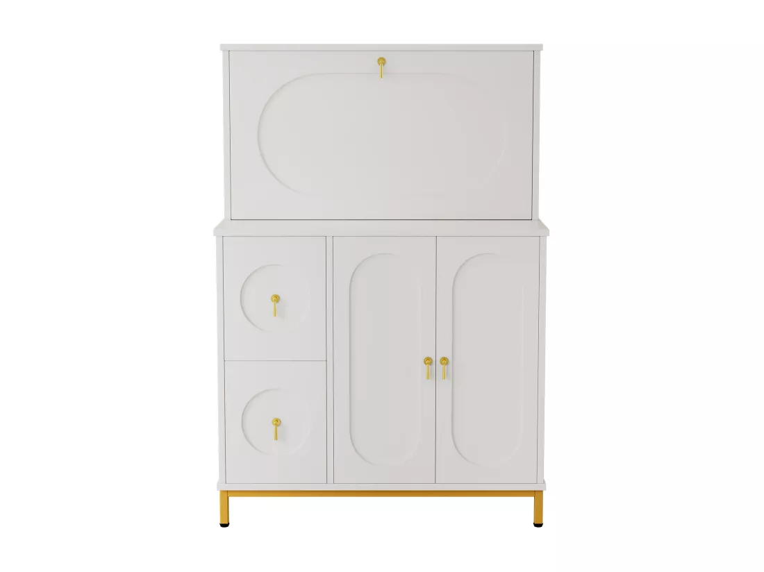 Buffet avec 3 portes et 2 tiroirs, Bureau - 100 x 51 x 150 cm - Bois MDF - Blanc