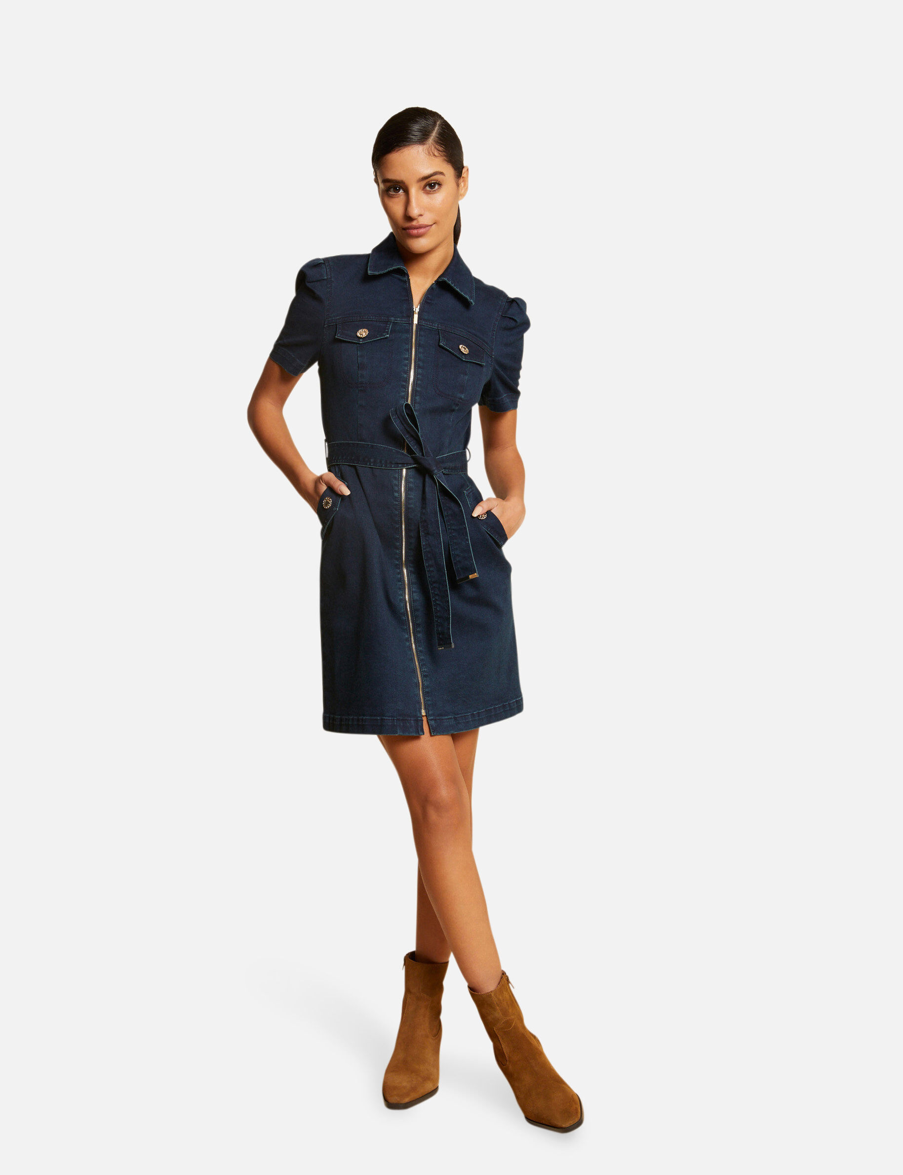 Robe droite zippée ceinturée en jean jean brut femme - jean_brut