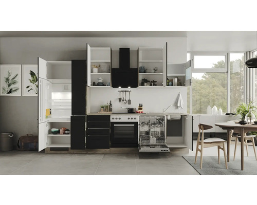 Flex Well keukenblok met apparatuur Capri 310 cm zwart mat gedemonteerd omkeerbaar uitvoering 00012603