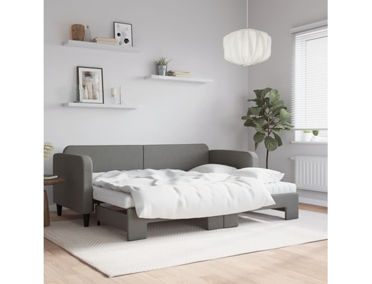 VIDAXL - Lit de jour avec gigogne et matelas gris foncé 80x200 cm tis...