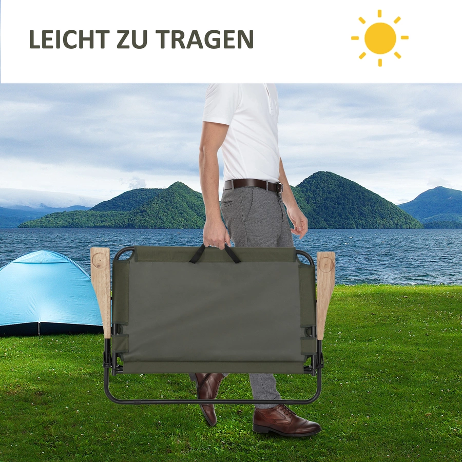 Outsunny Campingstuhl für zwei Personen und mit Becherhalter grün