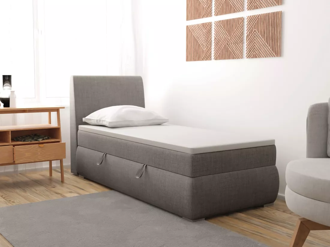 LIT BOXSPRING avec coffre de rangement Buffalo Mini côté gauche 100x200 cm, Lux 06 (Gris)