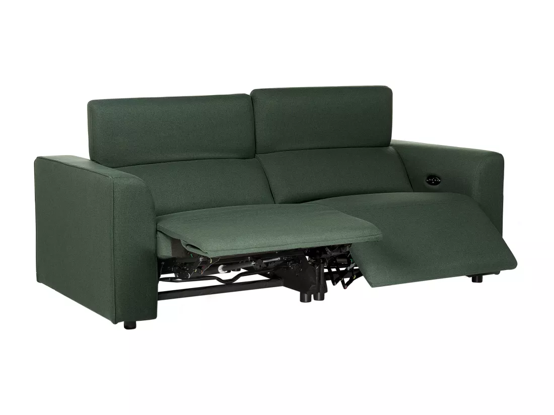 Canapé 2 places inclinable électrique avec port USB en tissu vert ULVEN