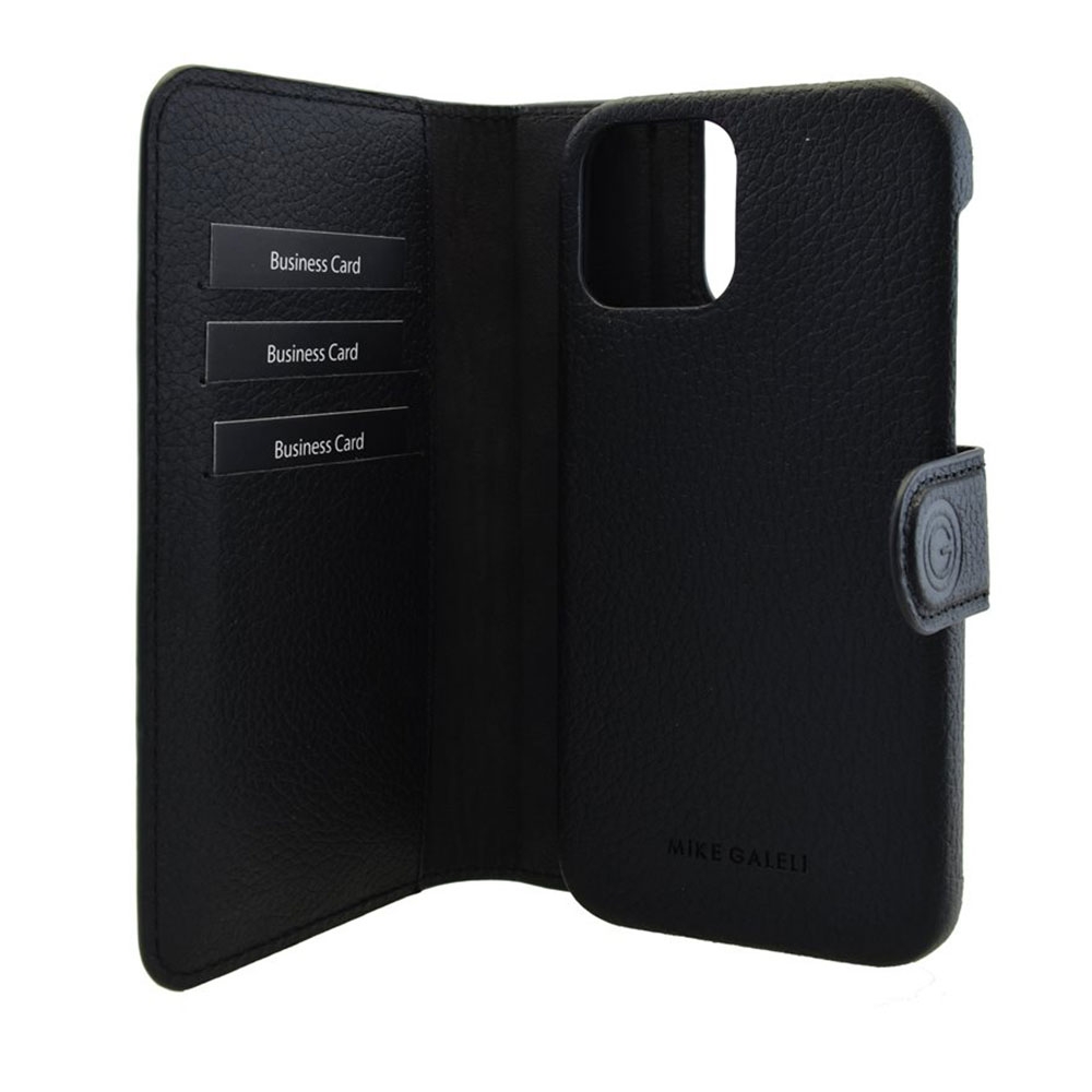 2in1 iPhone 12 / iPhone 12 Pro Echtleder Magnet Wallet Case Tasche Flip Cover (JOSSIP12_6.1-M01) - Schwarz