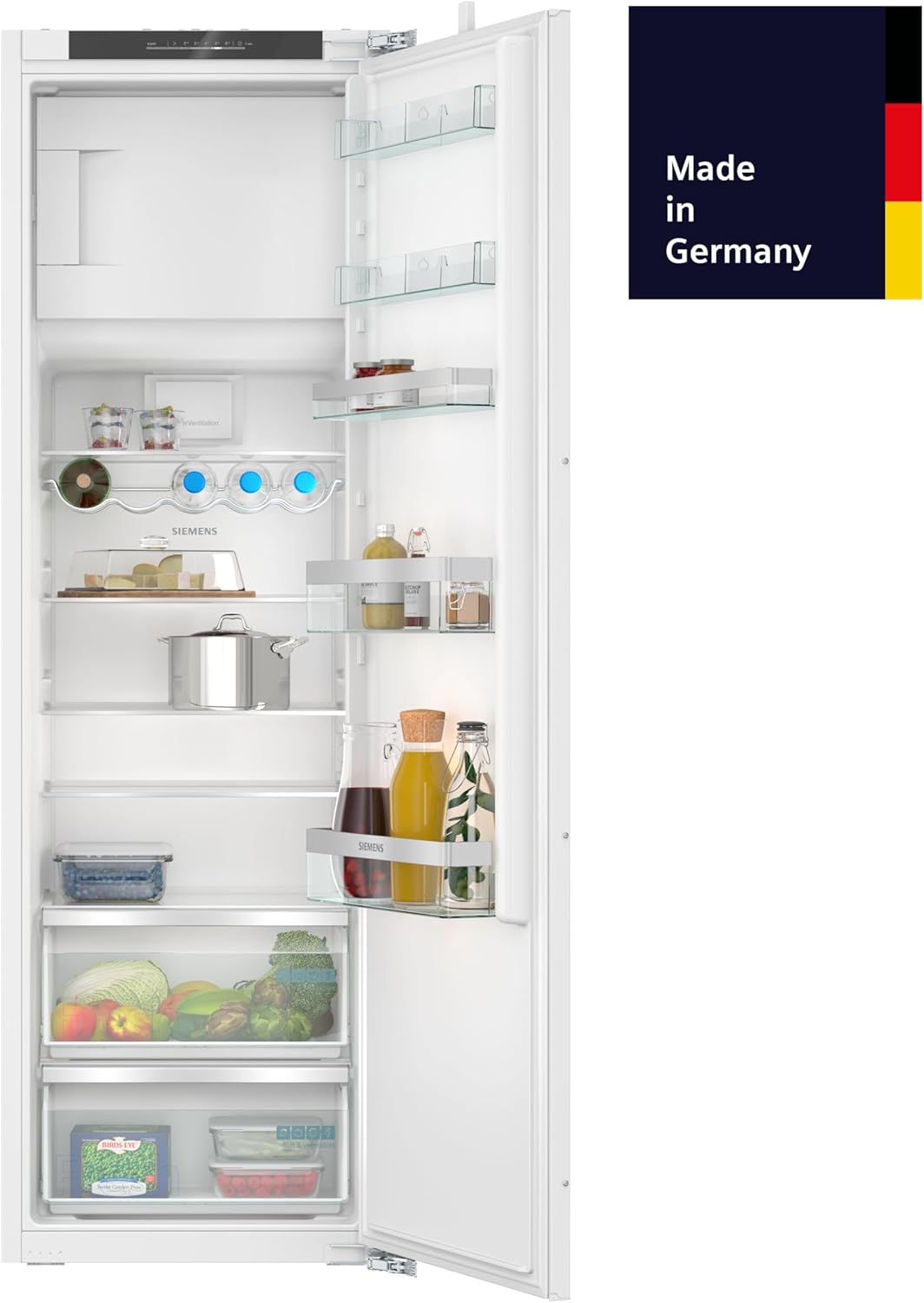 Siemens KI82LVFE0 iQ300, Einbaukühlschrank mit Gefrierfach, 177,5 x 56 cm Nische, 246L Kühlen & 34L Gefrieren, Made in Germany, freshBox für Obst und Gemüse, Flaschenablage, sehr Leise, Flachscharnier