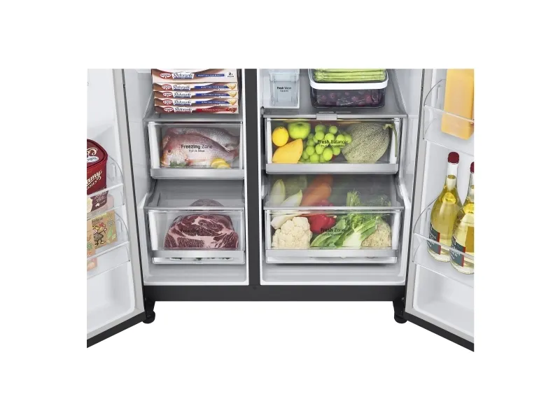 LG GSXV91MCAE - Køleskab/fryser - side ved side med vanddispenser, isdispenser - Wi-Fi - bredde: 91.3 cm - dybde: 73.5 cm - højde: 179 cm - 635 liter - Klasse E - matsort