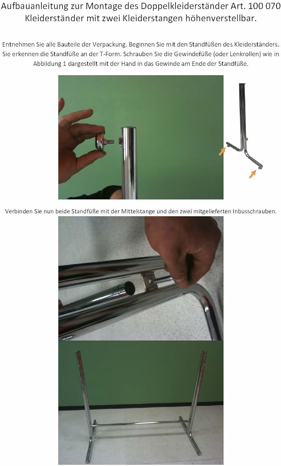 GERSO Doppelkleiderständer Profi Kleiderstange Metall verchromt höhenverstellbar 115–185 cm 120 cm Breite 100 kg Traglast werkzeuglose Montage stabil