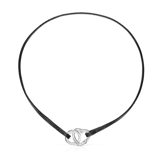 Conjunto de pulseira e colar em prata e couro