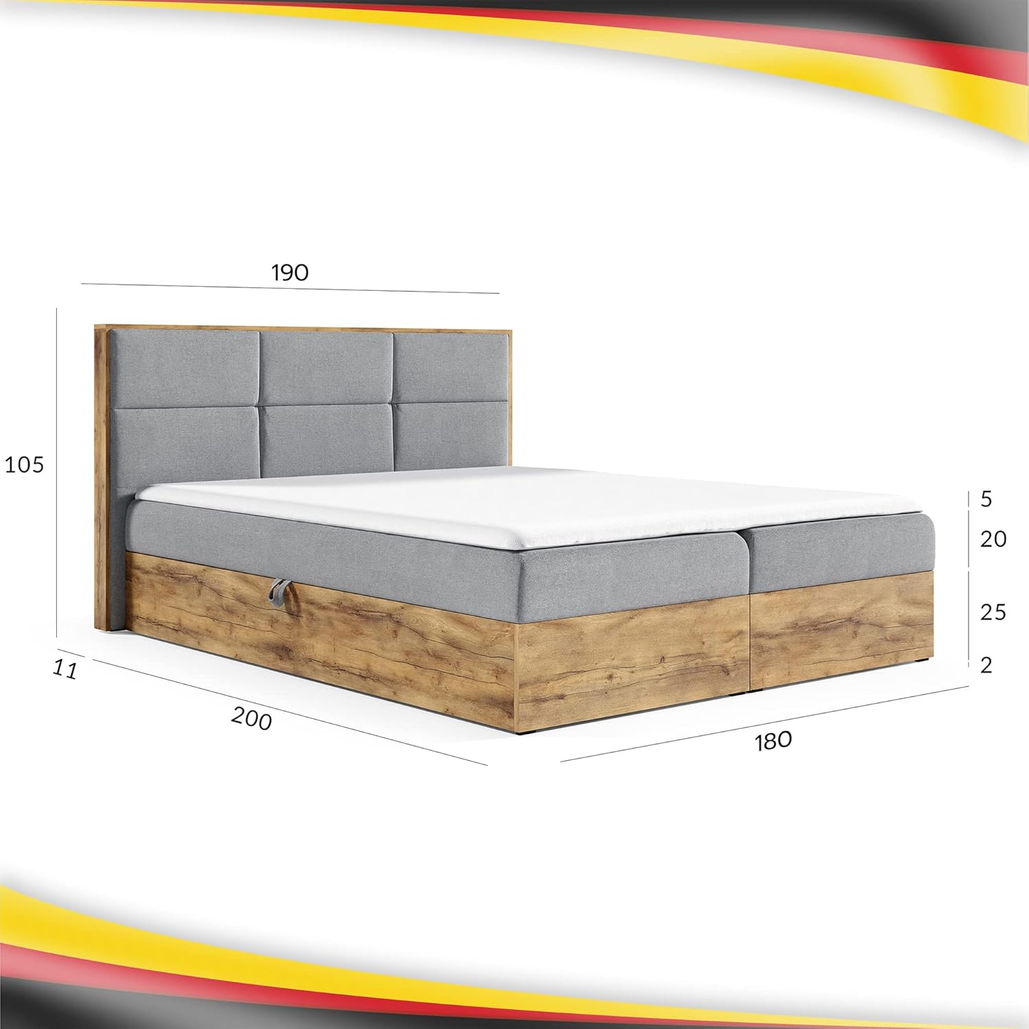 Furnistar Boxspringbett LOFT 1-180x200cm Braun. Doppelbett mit Bonellmatratze, Bettkasten, Topper, Kopfteil.