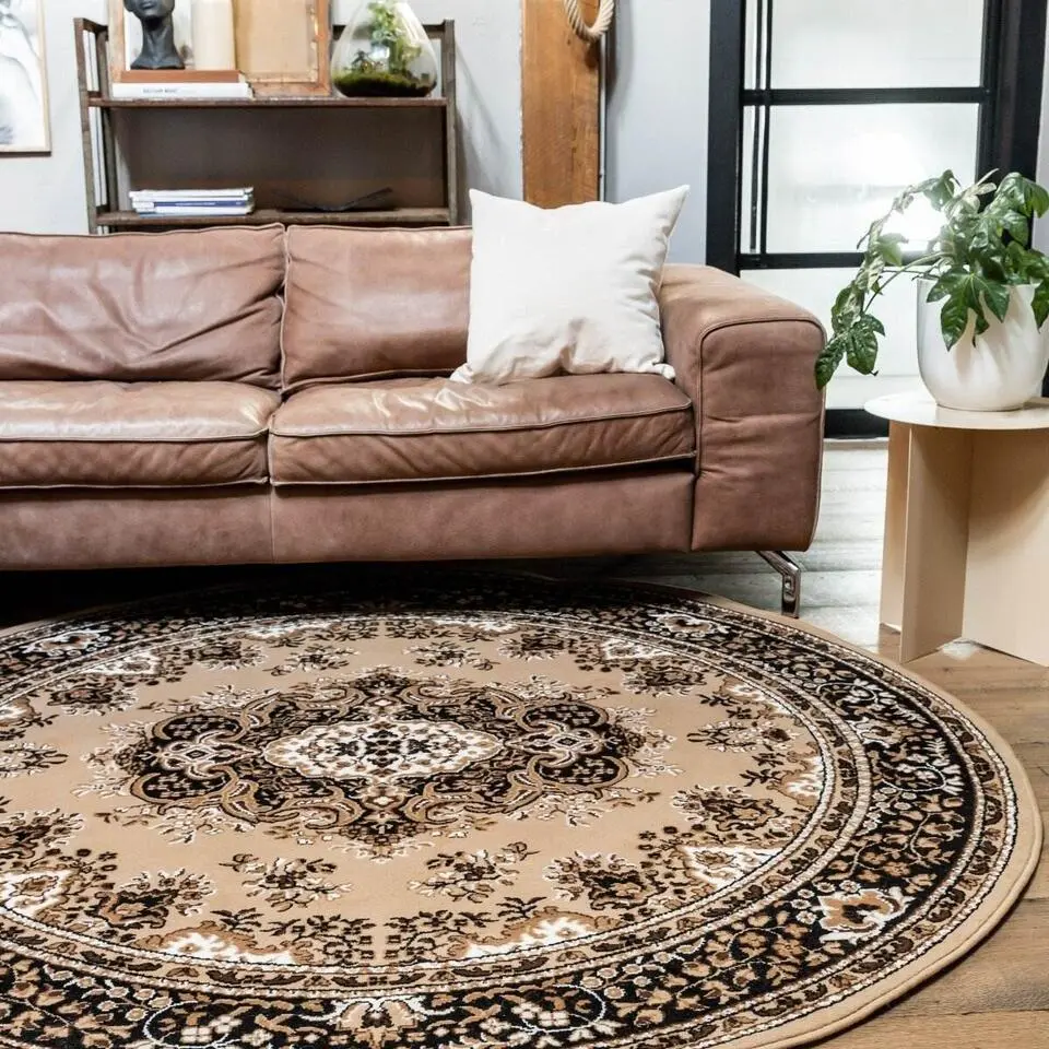 Interieur05 rond vintage Vloerkleed Nain Perzisch bruin - 100 x 100 cm