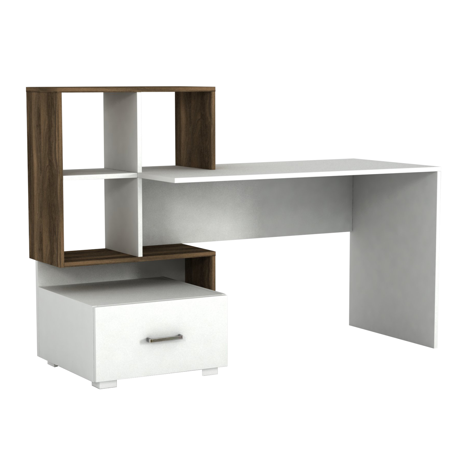 Schreibtisch - weiß-Walnuss - mit Regal - 120 cm breit