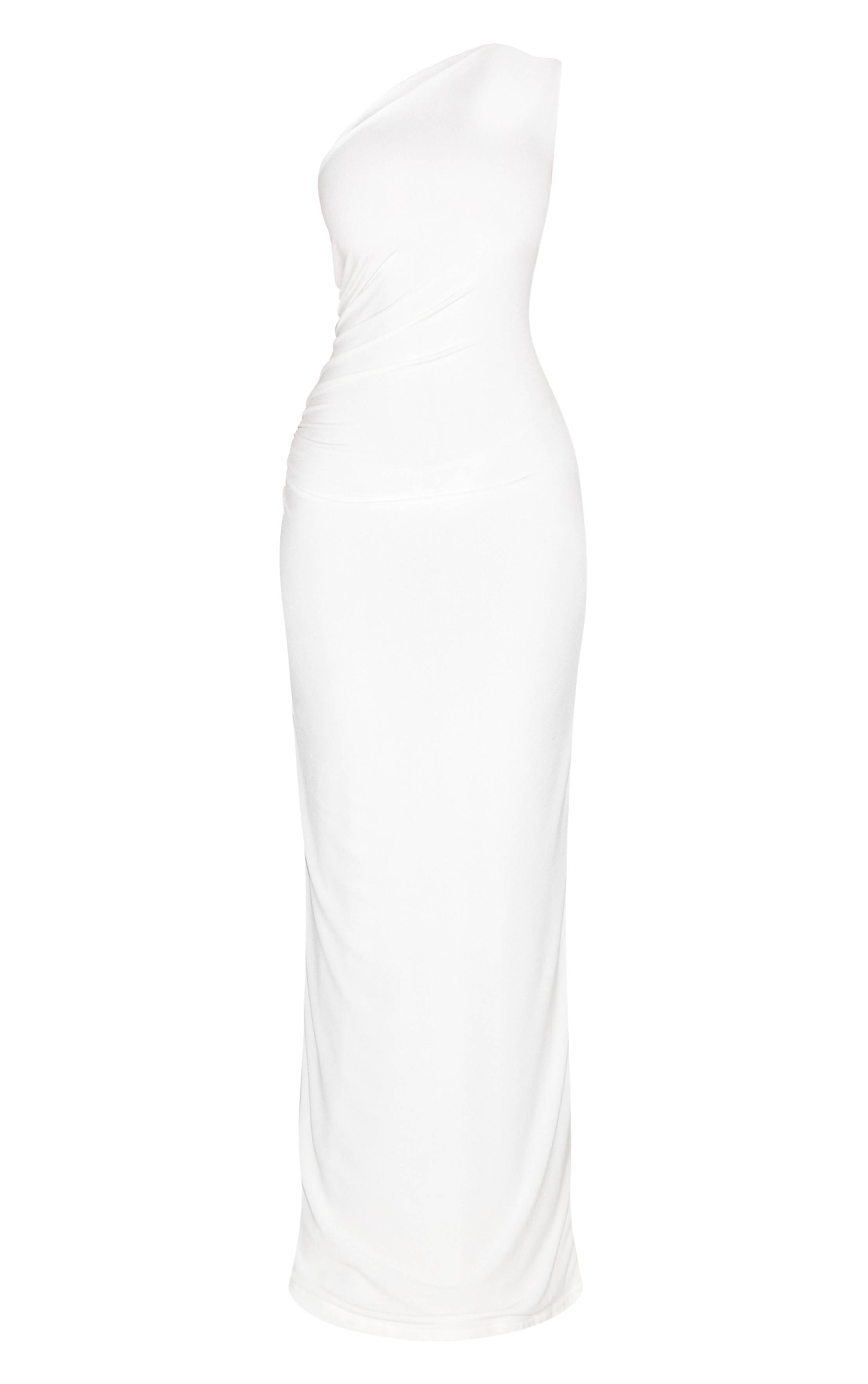 Blanc Robe Maxi Asymétrique Froncée Sur Le Côté Shape
