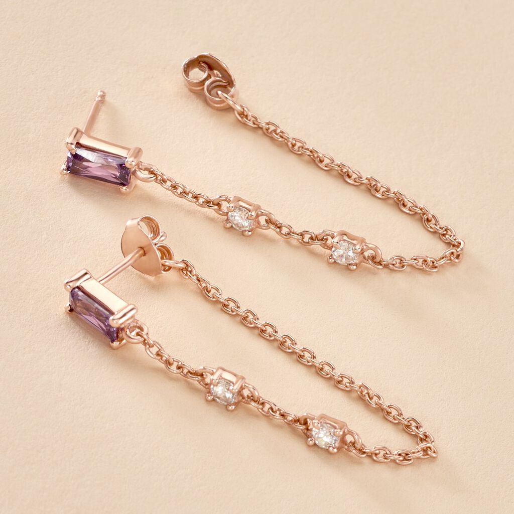 Boucles D'oreilles Pendantes Purple Mood Argent Rose Oxydes