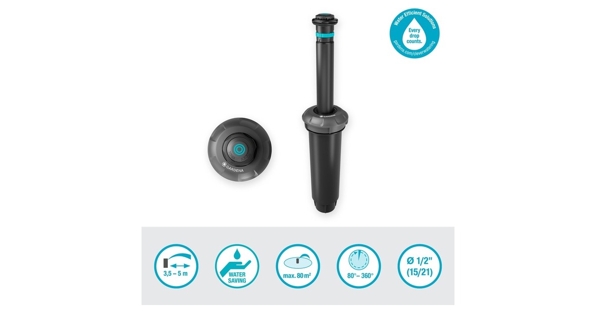 GARDENAPop-up Sprinkler MD80 sproeier  (Zwart/grijs,  sproeiafstand tussen 3,5 m en 5 m)