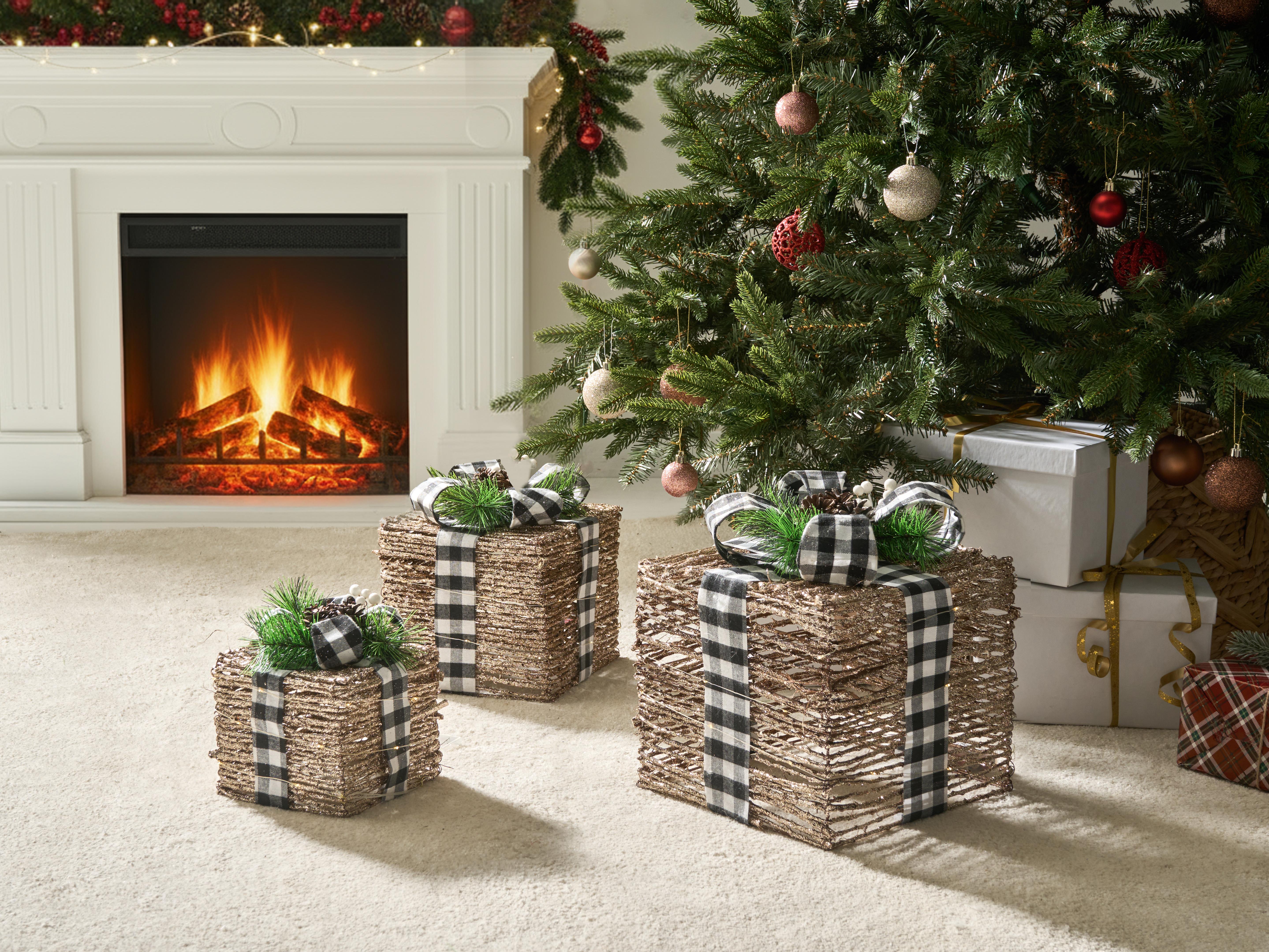 Set van 3 kerstdecoraties LED ARRESKOV Kerstcadeaus 20/25/30 cm Bruin