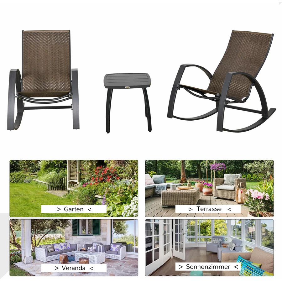 Outsunny Gartenset 3-teilig mit Schaukelstühlen braun