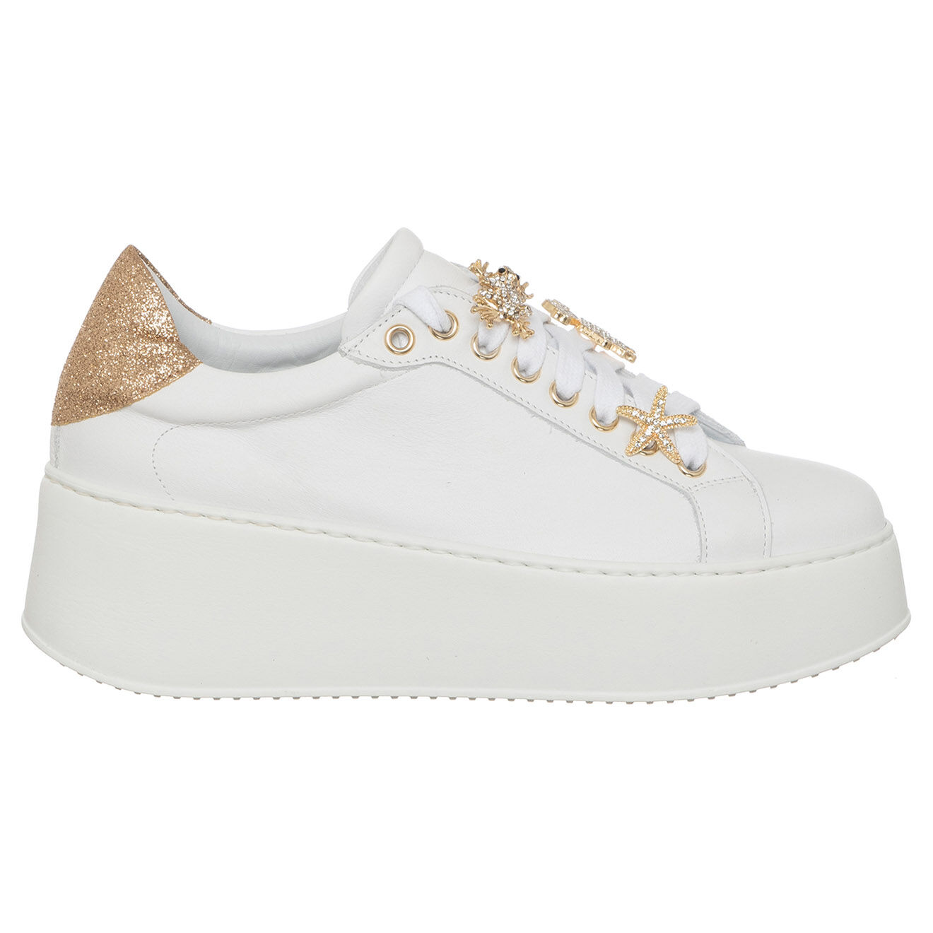 Loretta Pettinari Sneakers en Cuir Ilona blanc/doré