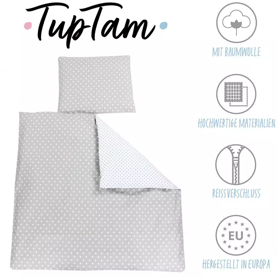TupTam Unisex Baby Bettwäsche Wiegenset 4-teilig hellgrau