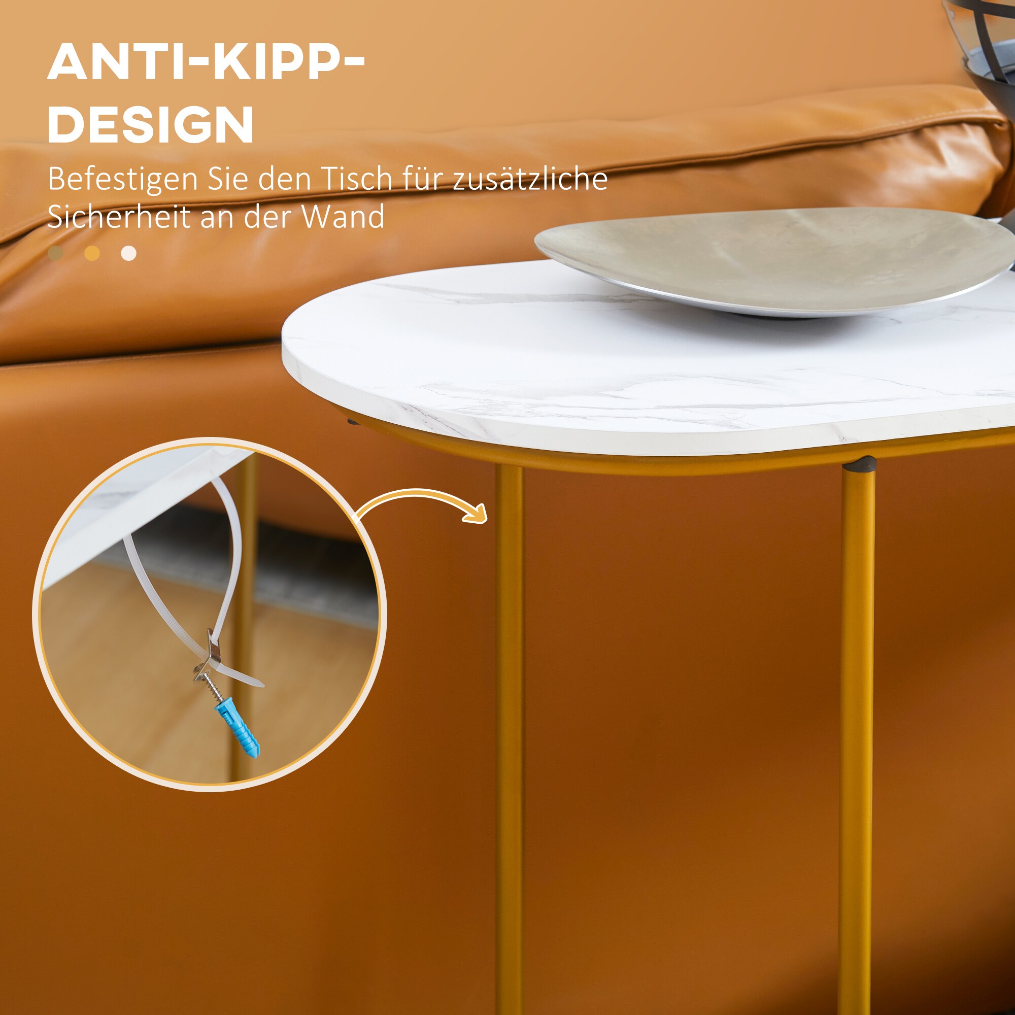 HOMCOM Konsolentisch mit Stahlrahmen weiß, gold 120L x 40B x 75H cm