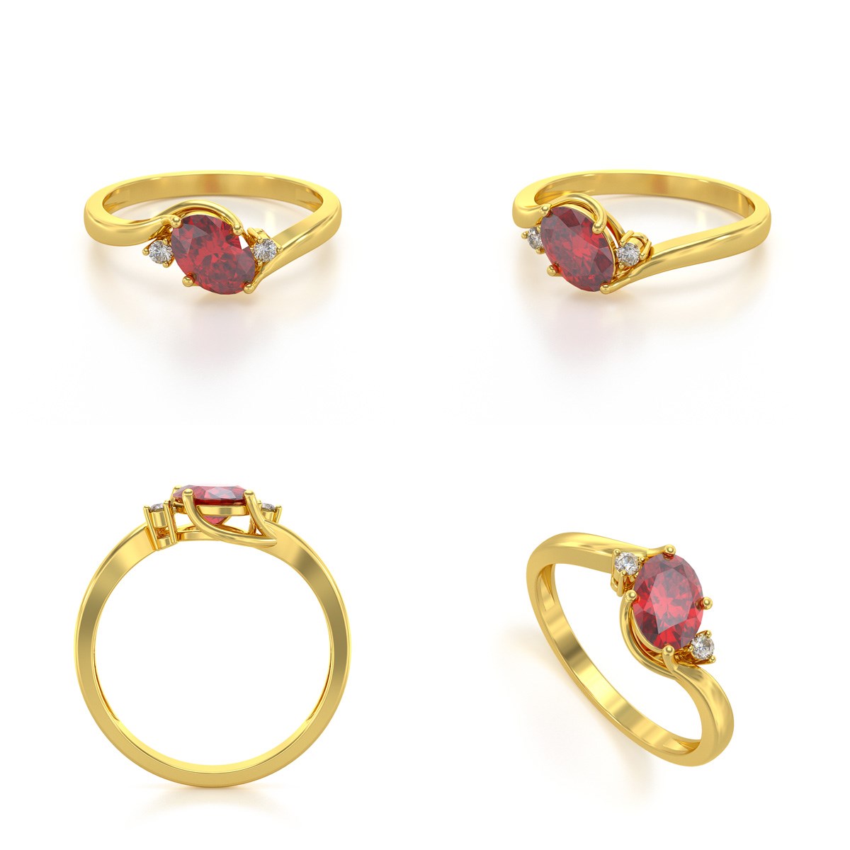 Bague ADEN Or 585 Jaune Rubis et diamants 1.58grs