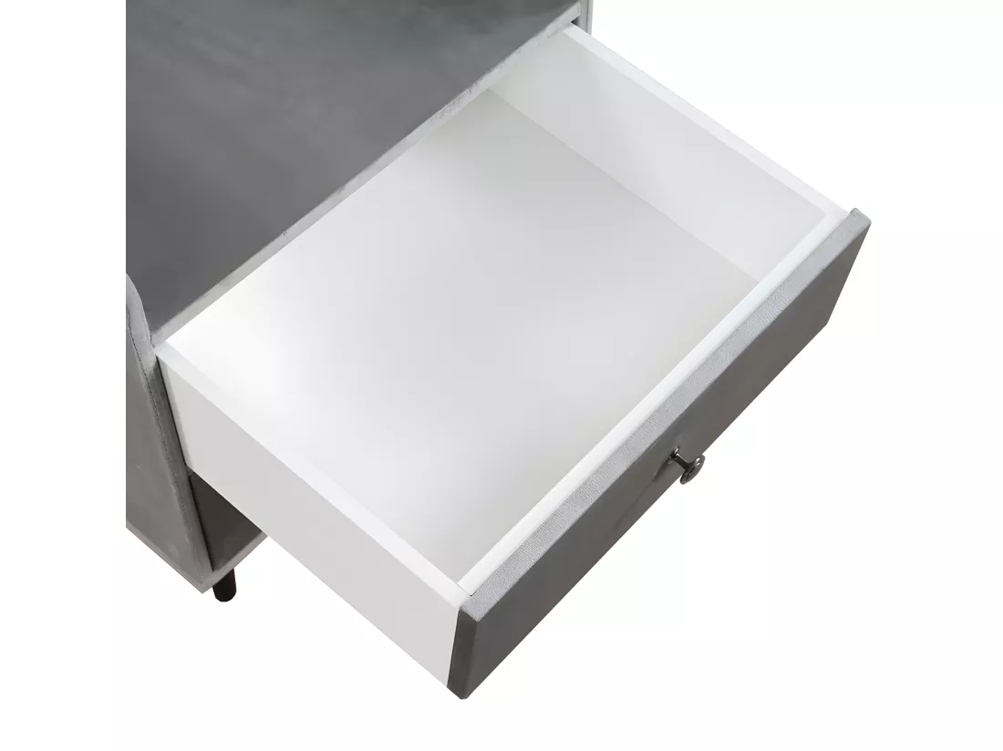 Table de chevet tapissée en velours - avec 2 tiroirs - Gris