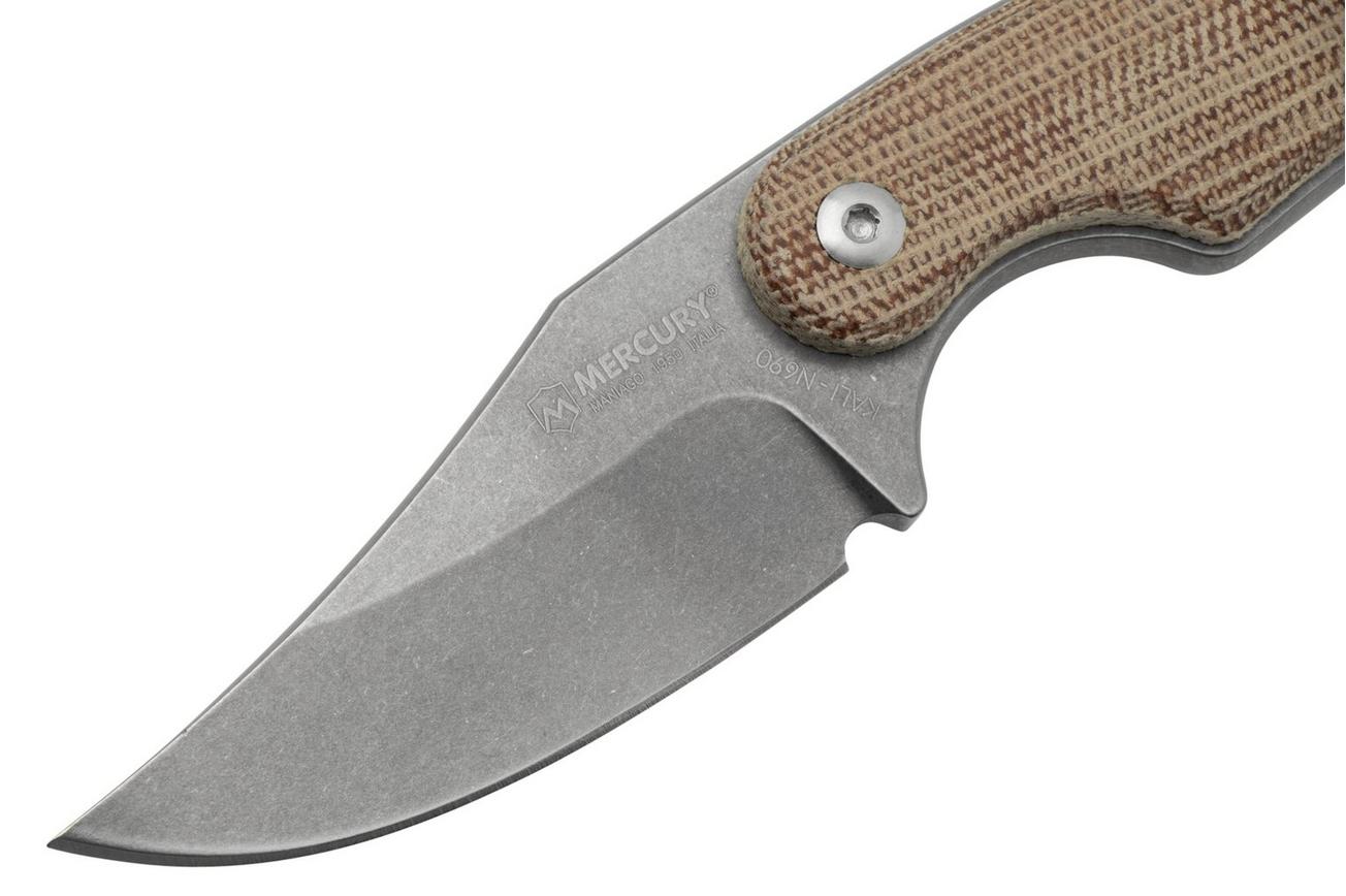Mercury Kali N690 Stonewashed Clip Point, Natural Canvas Micarta, vaststaand mes