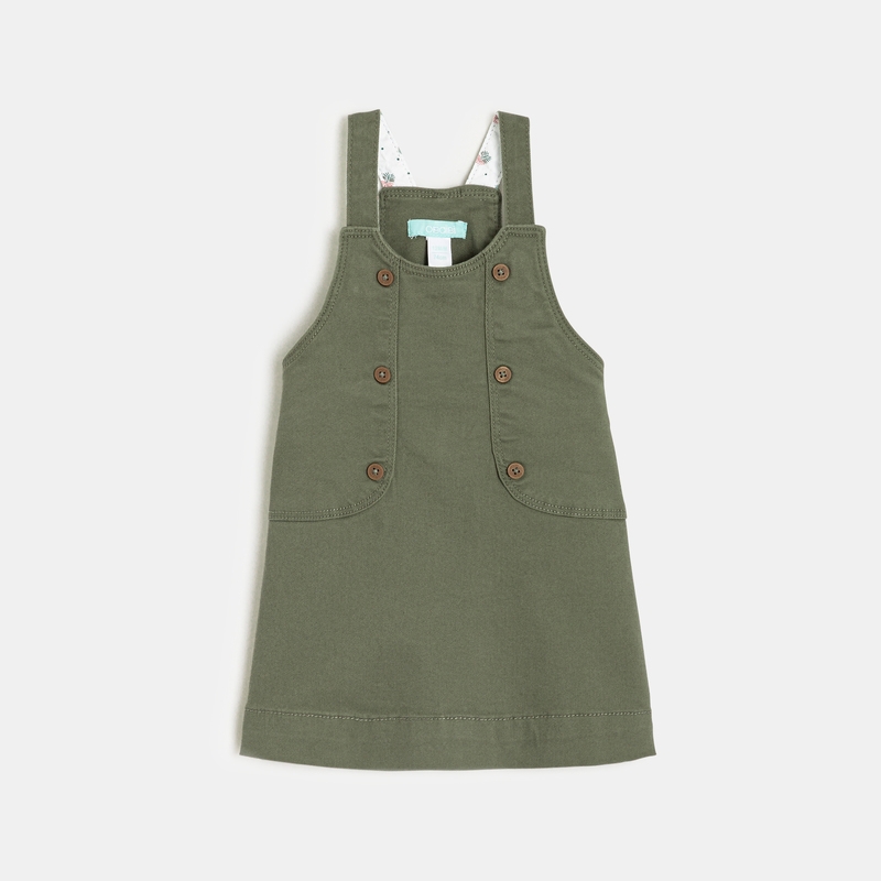 Robe salopette et blouse à motifs verte bébé fille