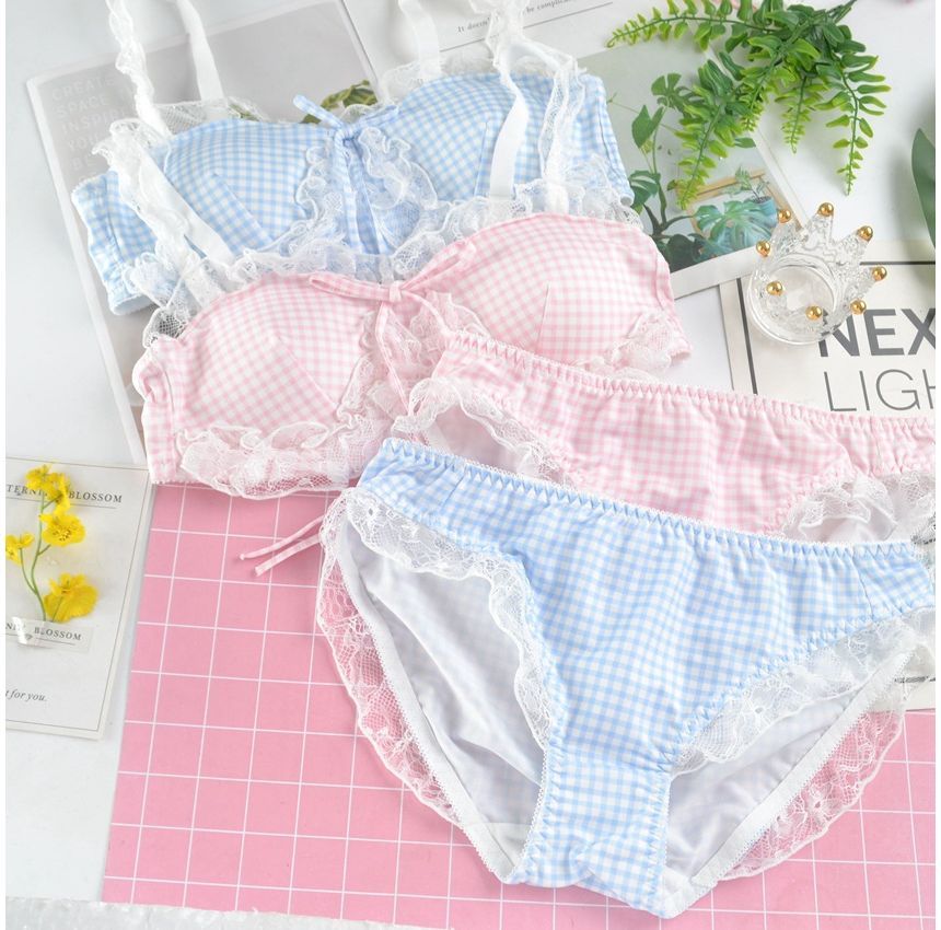 Wild Cat - Set: Gingham kanten bh + bikinibroekje