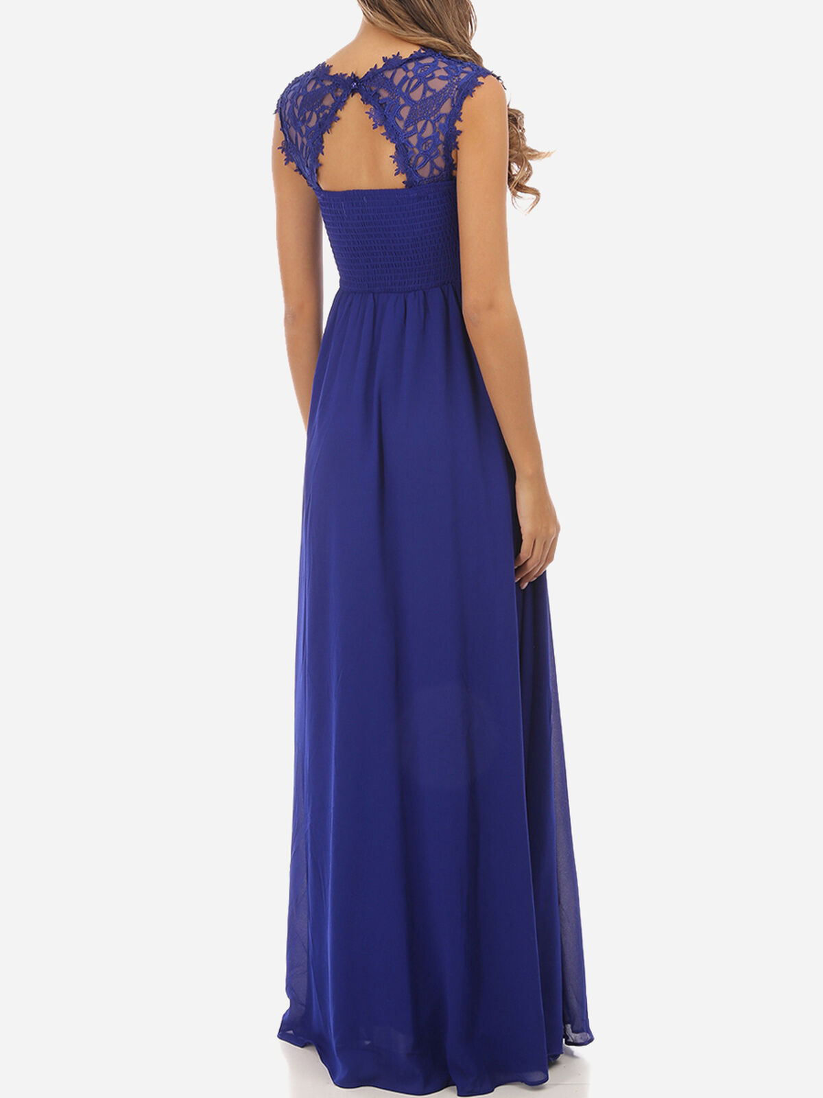 Robe longue à dentelle grandes tailles- Bleu Roi