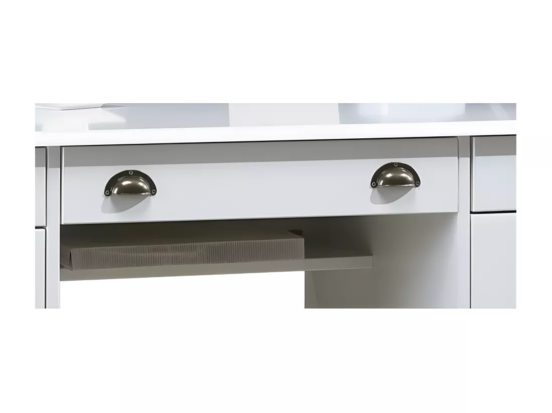 Bureau 2 Caissons Blanc 9 Tiroirs de Style Anglais L 137.5 H 74.7 P 58.3 cm