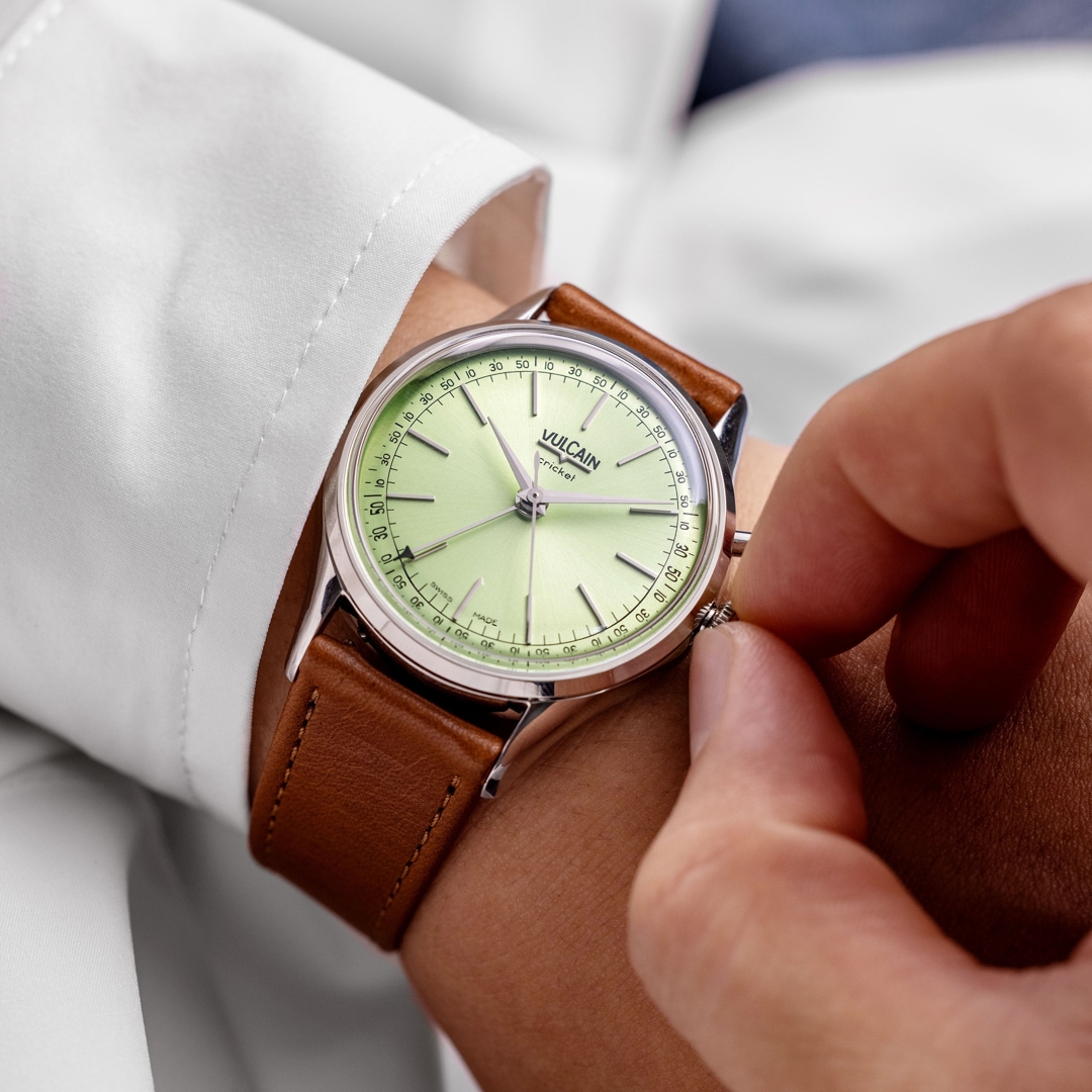 Vulcain Cricket President 39mm Pistachio Green Steel Caseback