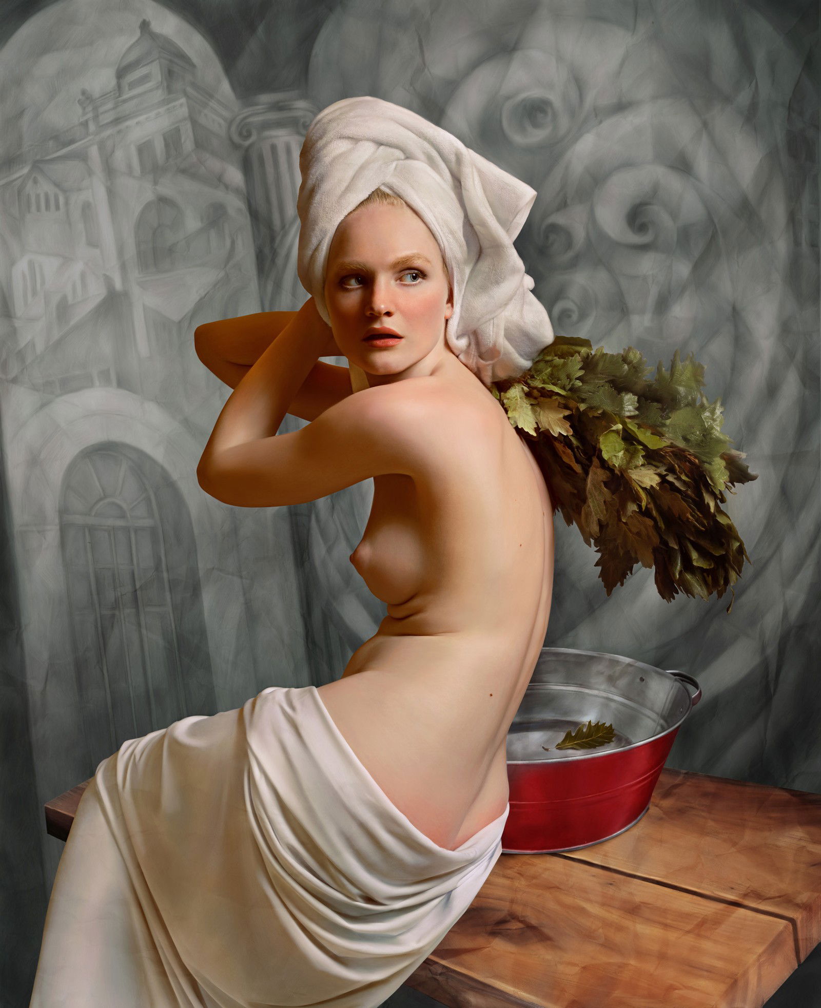 Bathing with a red basin by Andrey Yakovlev & Lili Aleeva - Limited Edition. Edition of: 150. Signed.