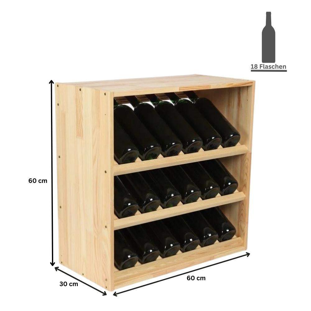 PROREGAL Modulair Wijnrek Vincellar Mod HxBxD 60 x 60 x 30 cm Schuine Module Voor 18 Flessen Massief Dennenhout Natuurlijk