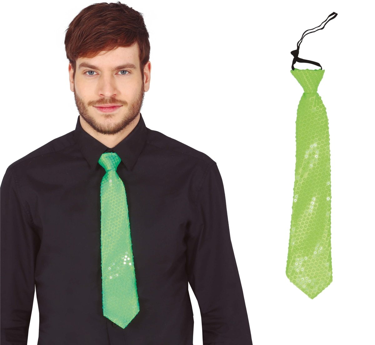 Neon Groene Stropdas Glitter 37cm