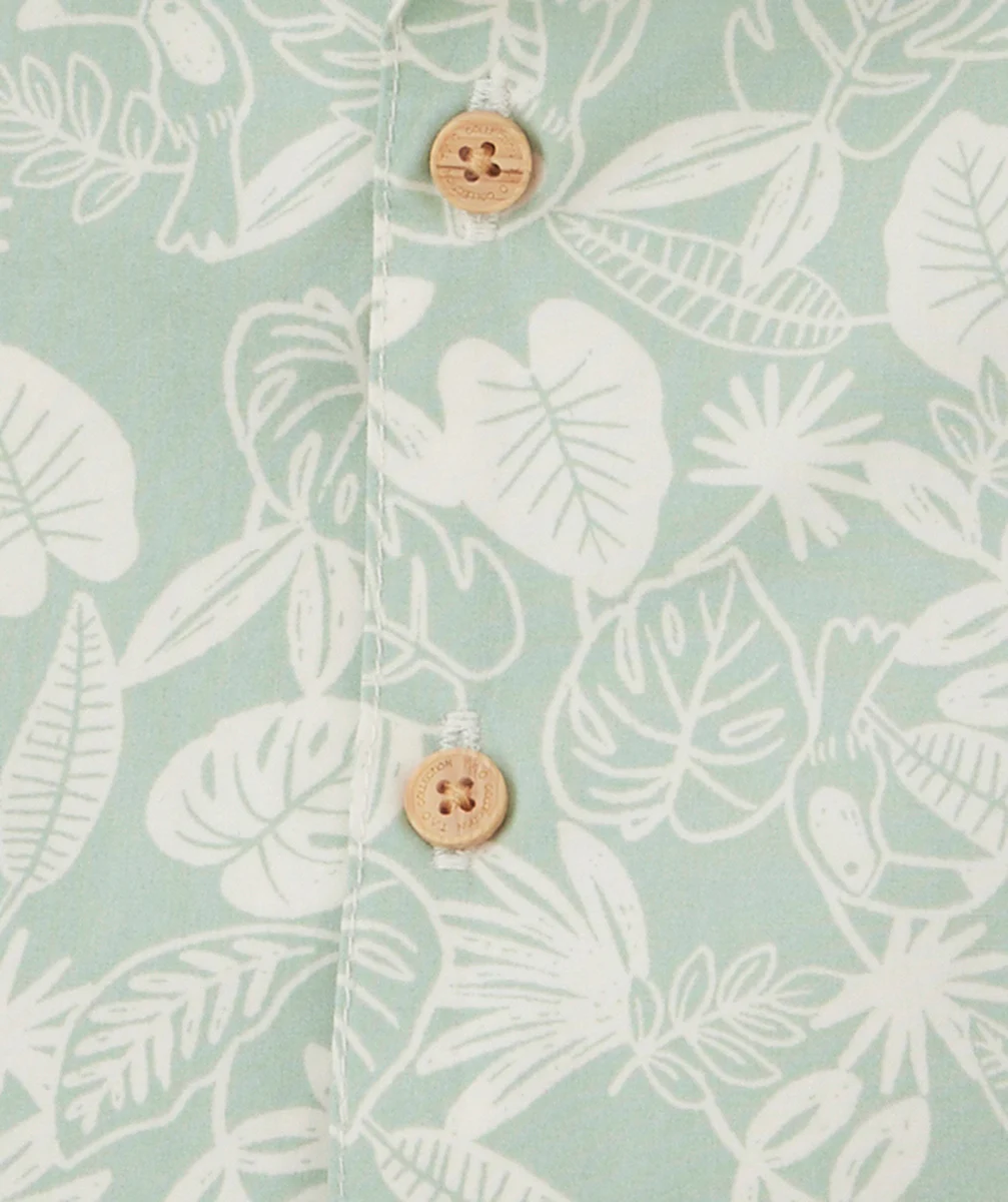 CHEMISE BÉBÉ GARÇON EN COTON VERT D'EAU IMPRIMÉE AVEC FEUILLES