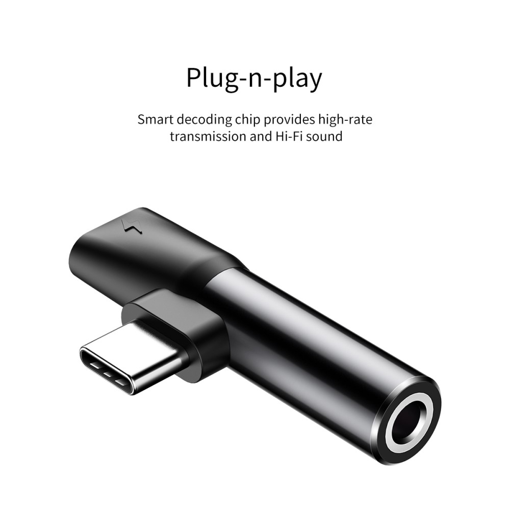 Mini 2in1 USB C auf 3.5mm Audio   USB C Adapter (1A) - Schwarz