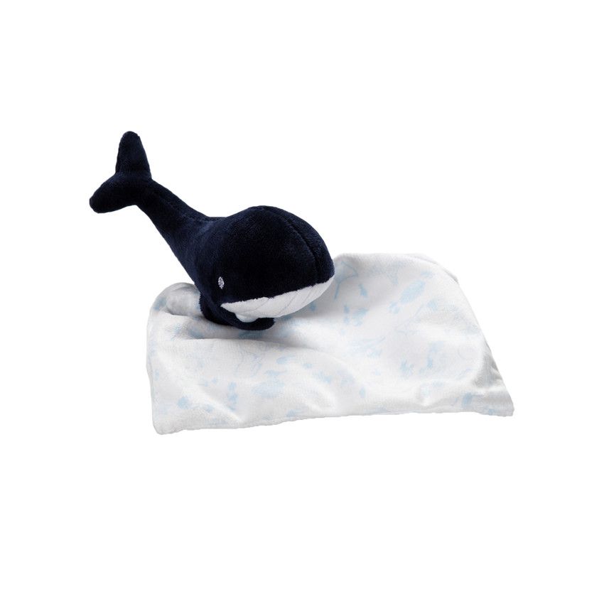 Doudou mouchoir baleine - Bleu marine