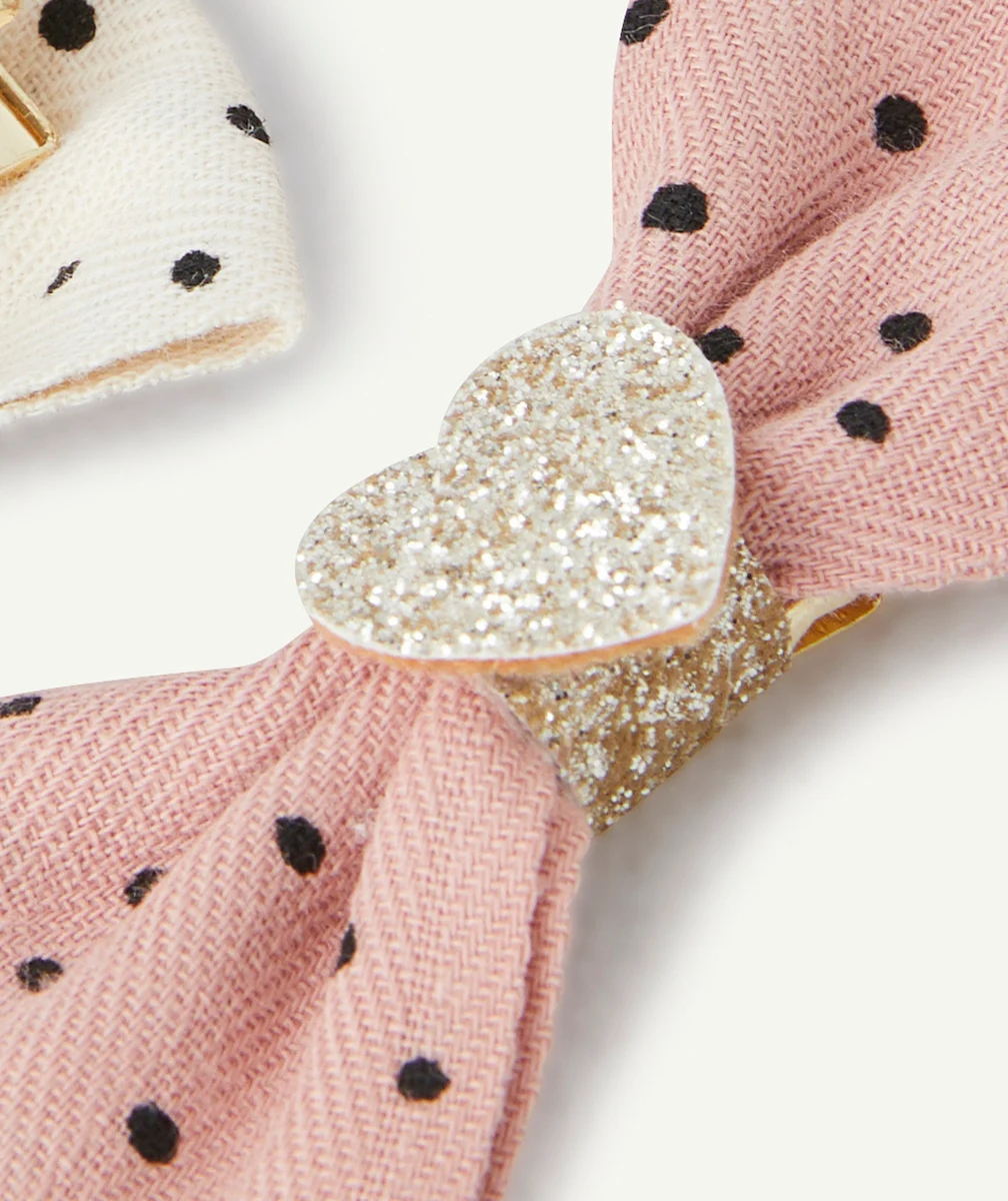LOT DE 3 BARRETTES NOEUDS FILLE À POIS AVEC COEURS PAILLETÉS