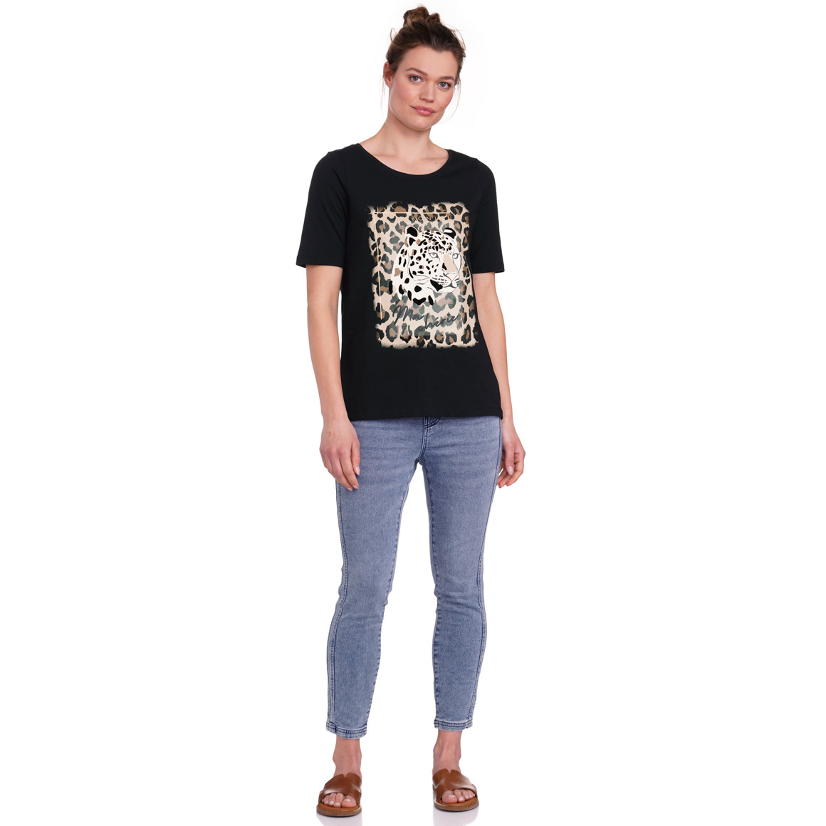 Gina Benotti Damen T-Shirt mit großem Print schwarz