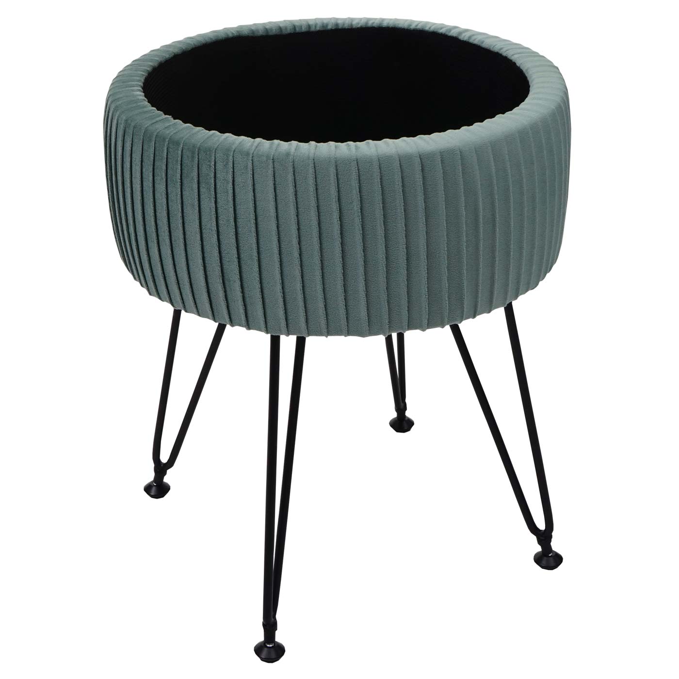 Sitzhocker MCW-K47, Hocker mit Staufach, Ø 33cm, Samt-Optik ~ grün, Gestell schwarz