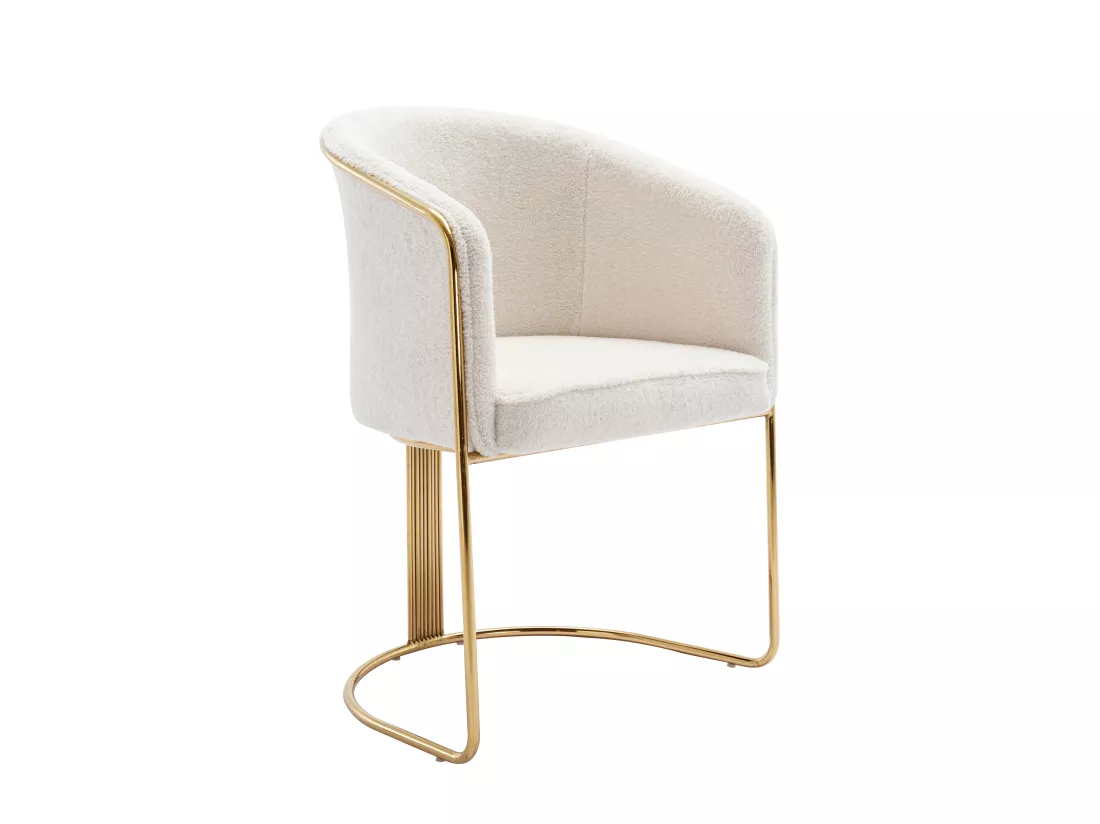 Lot de 2 chaises avec accoudoirs en tissu bouclette et métal - Blanc et doré - JOSETHE de Pascal MORABITO