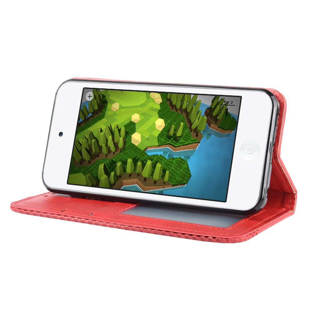 iPod Touch 7 / 6 / 5 Retro Leder Tasche Flip Cover Fashion Design - Rot