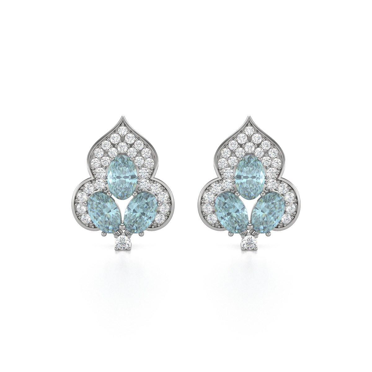 Boucles d'oreilles ADEN Or 585 Blanc et Aigue-Marine 3.5grs