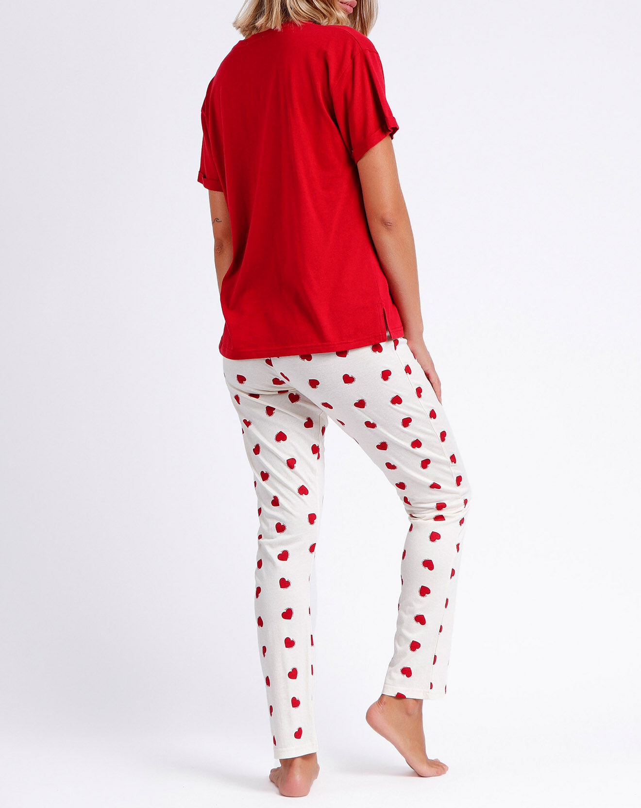 Admas Pyjama T-Shirt & Pantalon Zara rouge/blanc