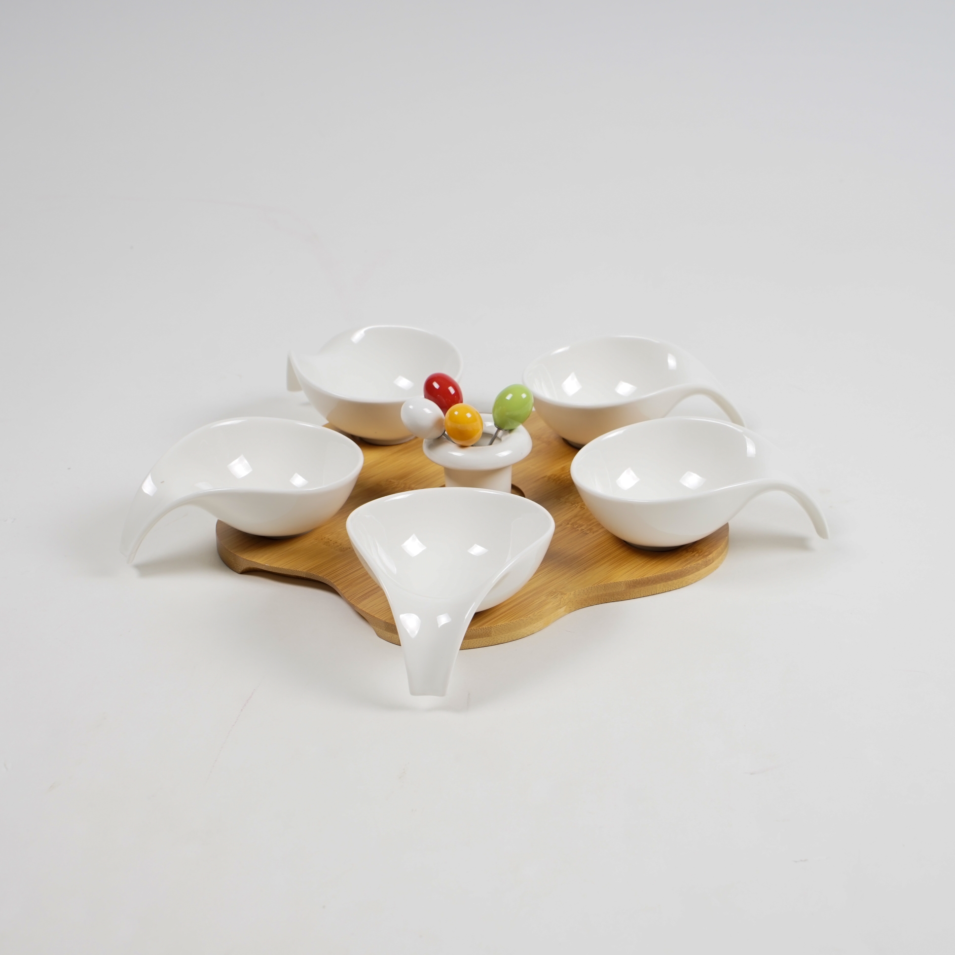 Servierset 'Cinque' mit Cocktailspießen, weiß, L 10 cm, B 13 cm, H 5 cm zu 28,00