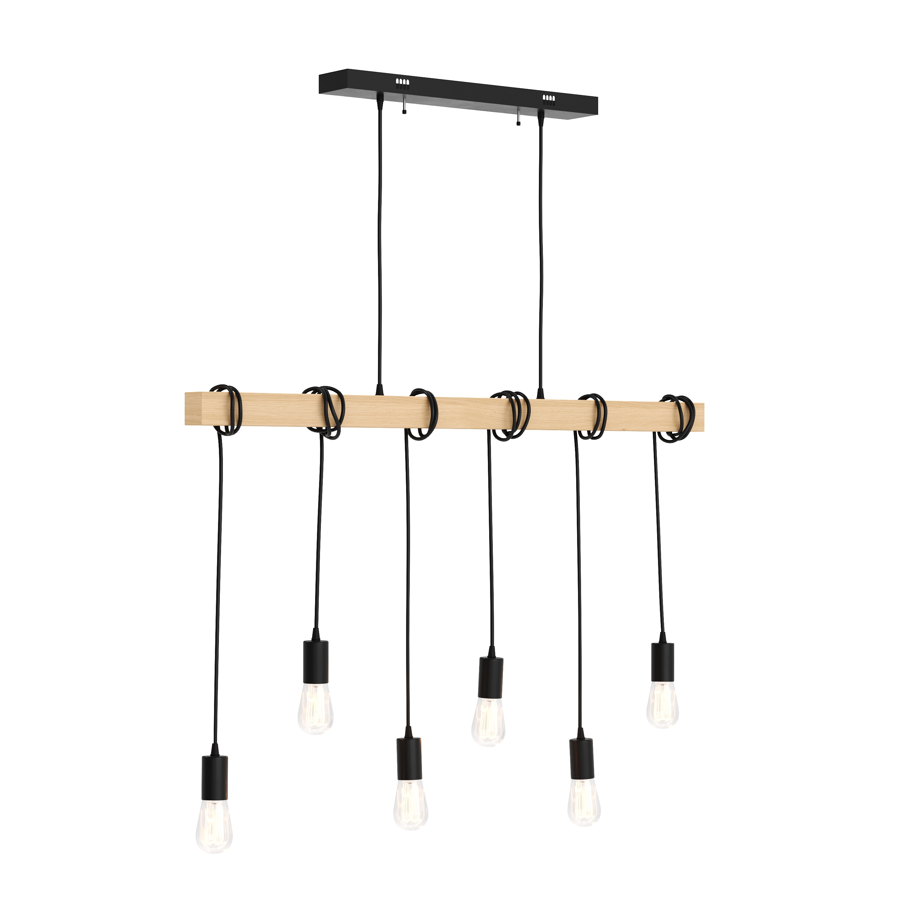 Hängelampe WOODY 6 Lampen schwarz/natur