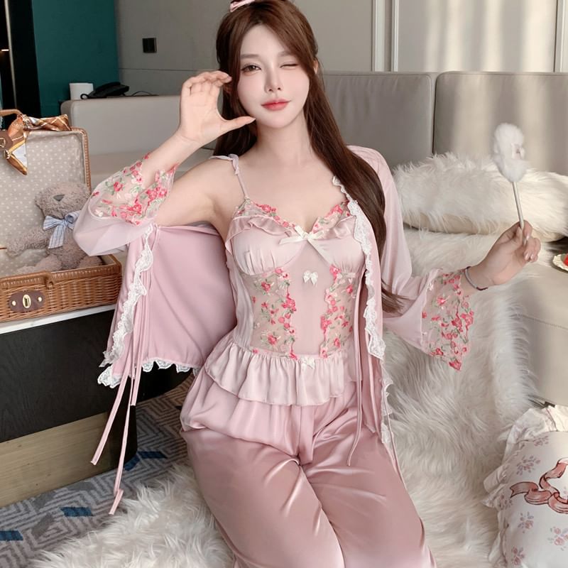 Almilo - Bloemen camisole top / jas / broek / shorts / pyjama set