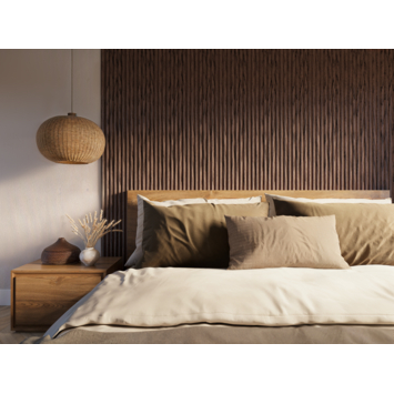 Kleurstaal lattenwand Decowall Acoustic Curve walnoot 30x25cm