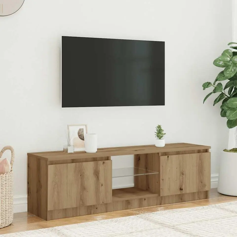 vidaXL - TV-meubel met LED en 2 deuren - Artisanaal eiken - 120x30x36 cm